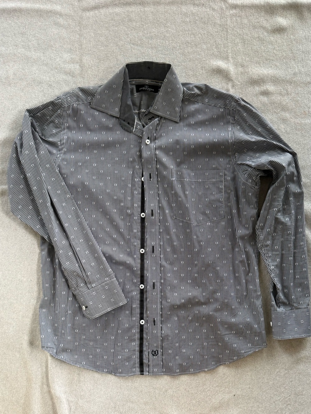 Bugatchi Black and White Patterned Dress Shirt